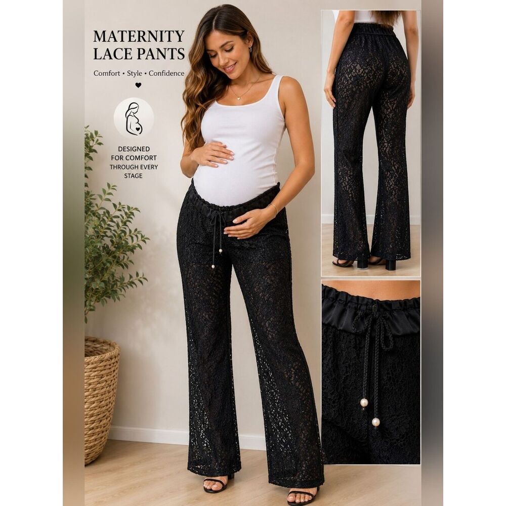 🖤 Pea in the Pod Black Lace Maternity Pants – Size Large